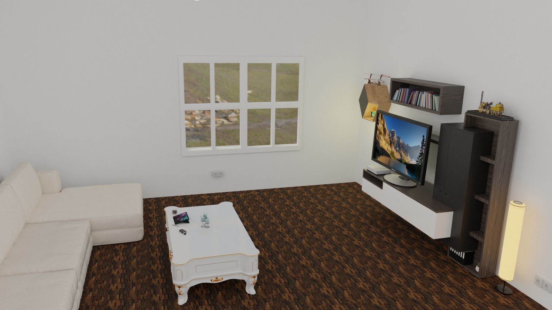 Room 3d wooden shelf with bottle 3D model_9