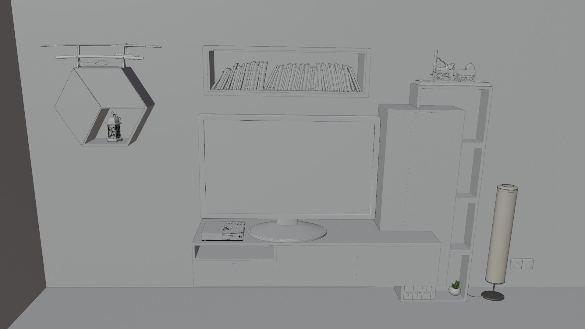 Room 3d wooden shelf with bottle 3D model_10