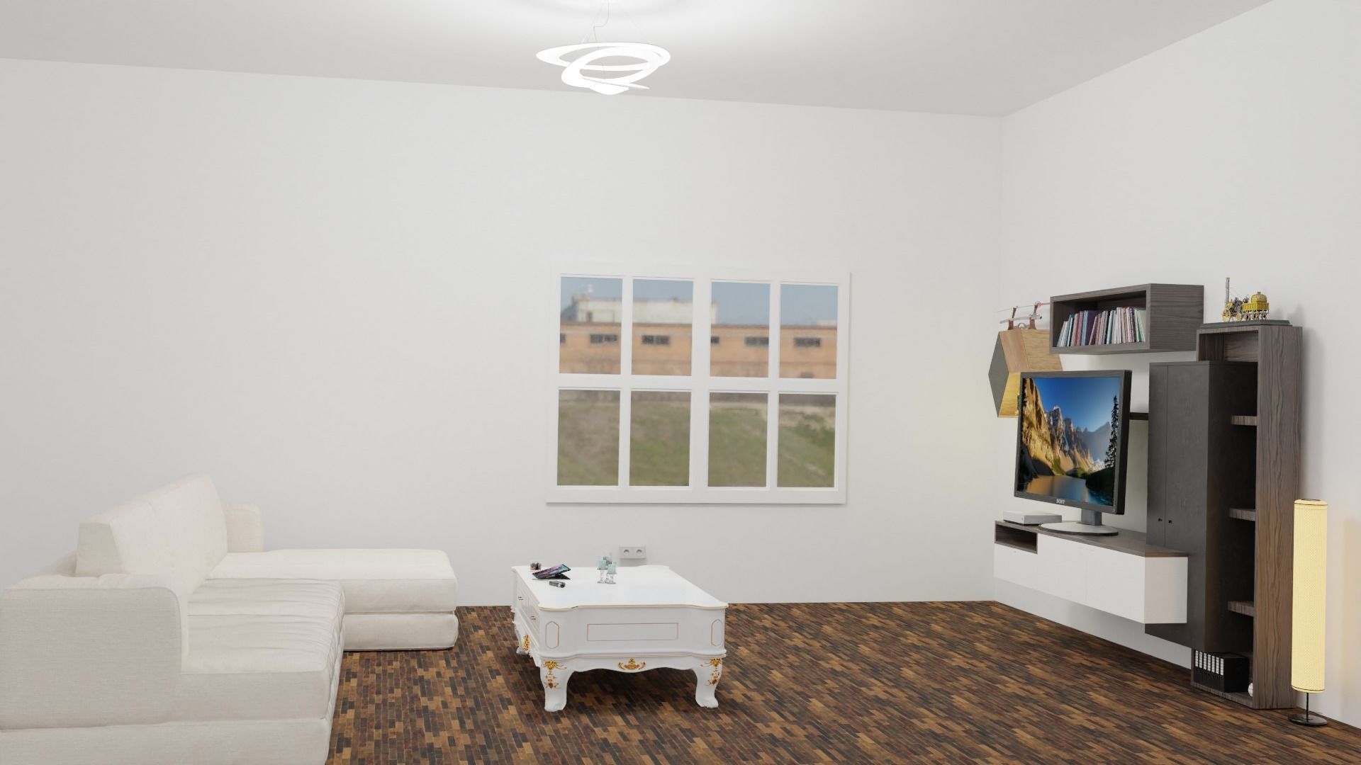 Room 3d wooden shelf with bottle 3D model_4