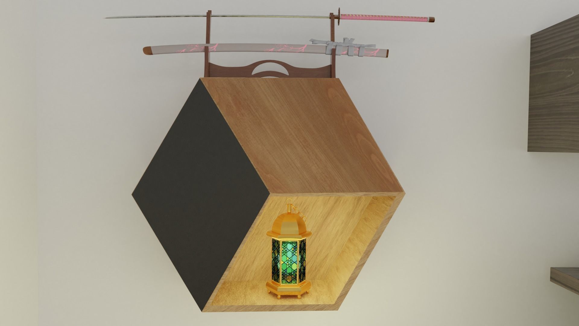 Room 3d wooden shelf with bottle 3D model_12