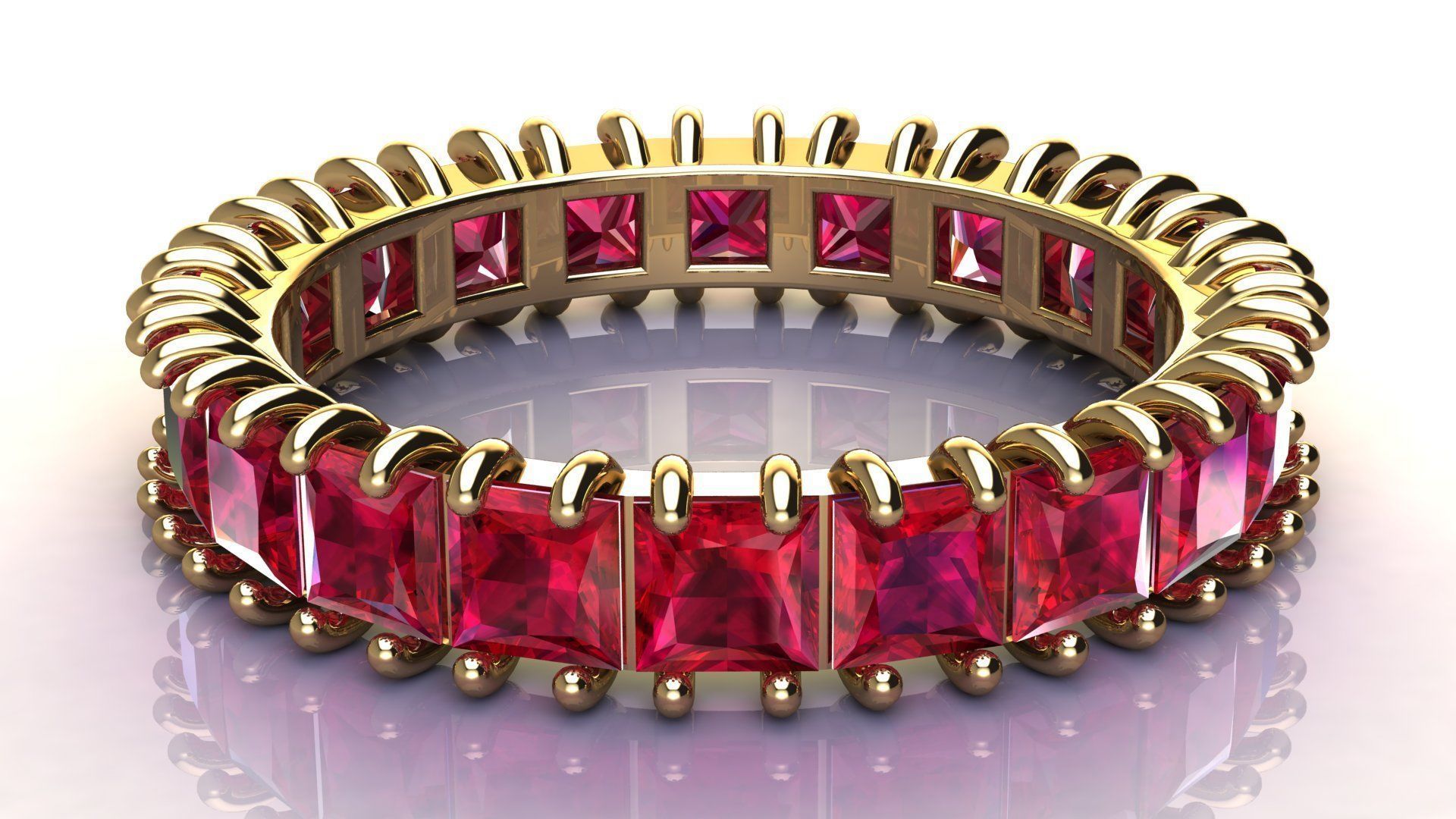 3 mm Princess cut Gems Ring size 17 mm 3D print model_5