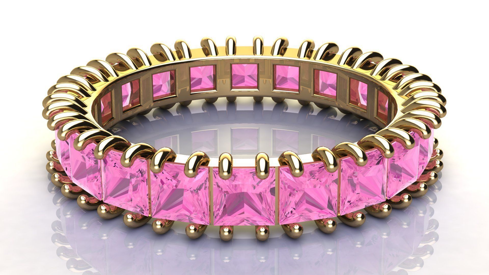 3 mm Princess cut Gems Ring size 17 mm 3D print model_7