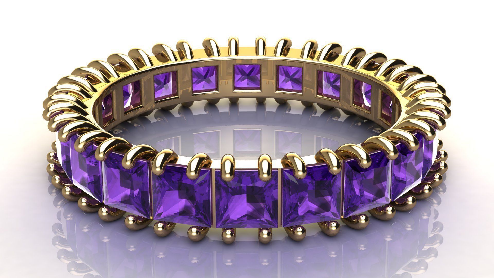 3 mm Princess cut Gems Ring size 17 mm 3D print model_8