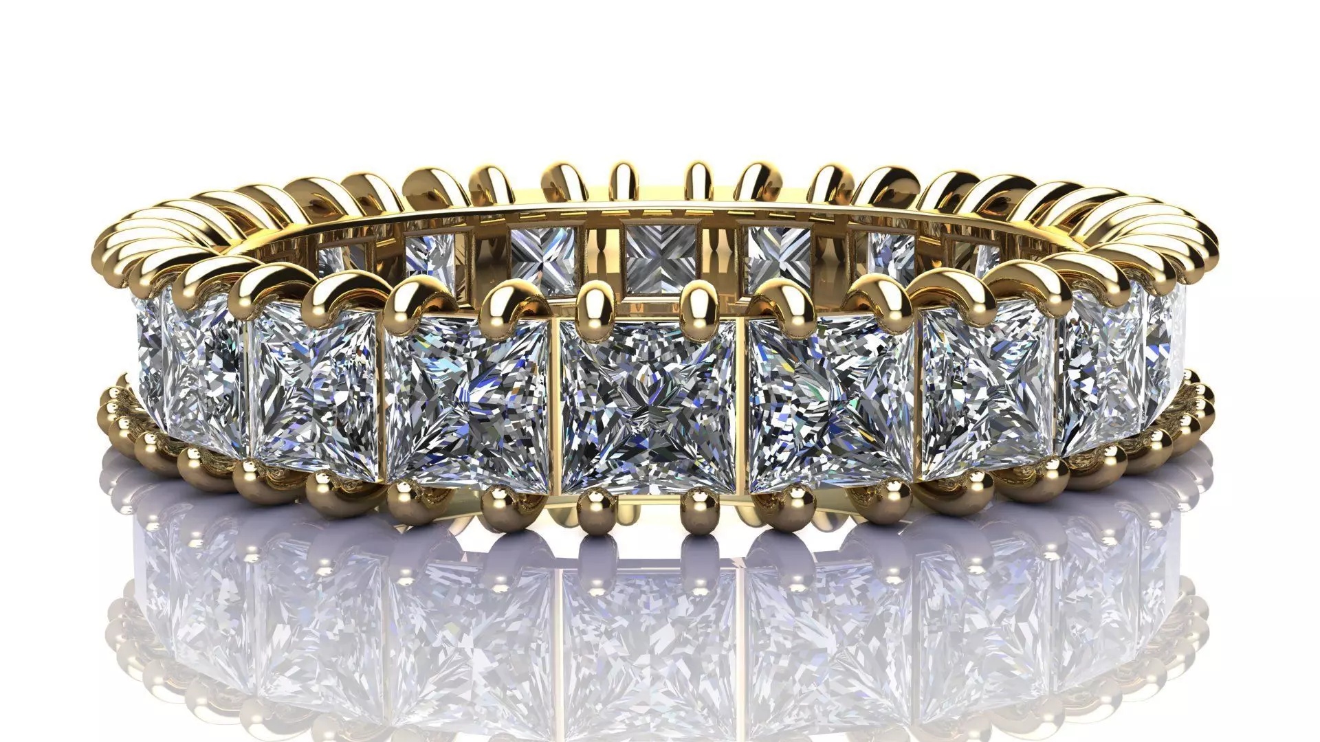 3 mm Princess cut Gems Ring size 17 mm 3D print model_0