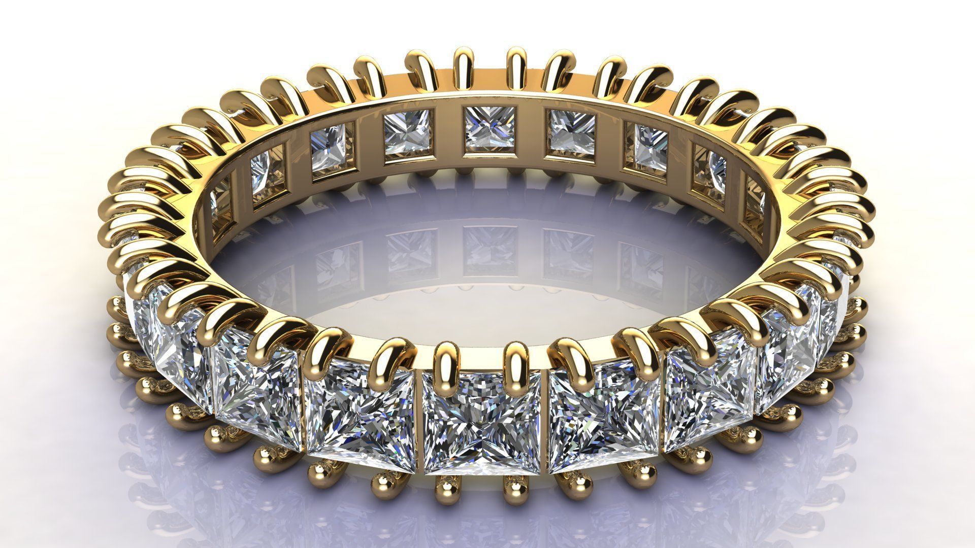 3 mm Princess cut Gems Ring size 17 mm 3D print model_2