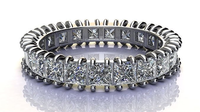 3 mm Princess cut Gems Ring size 18 mm 3D print model