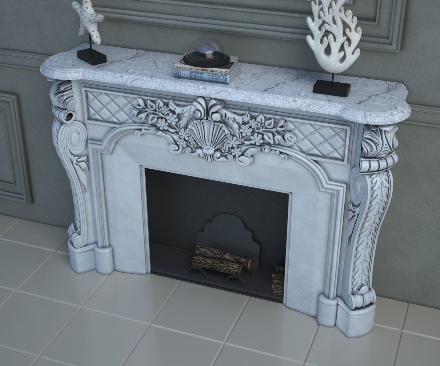 Classic Marble Fireplace 3D model_1