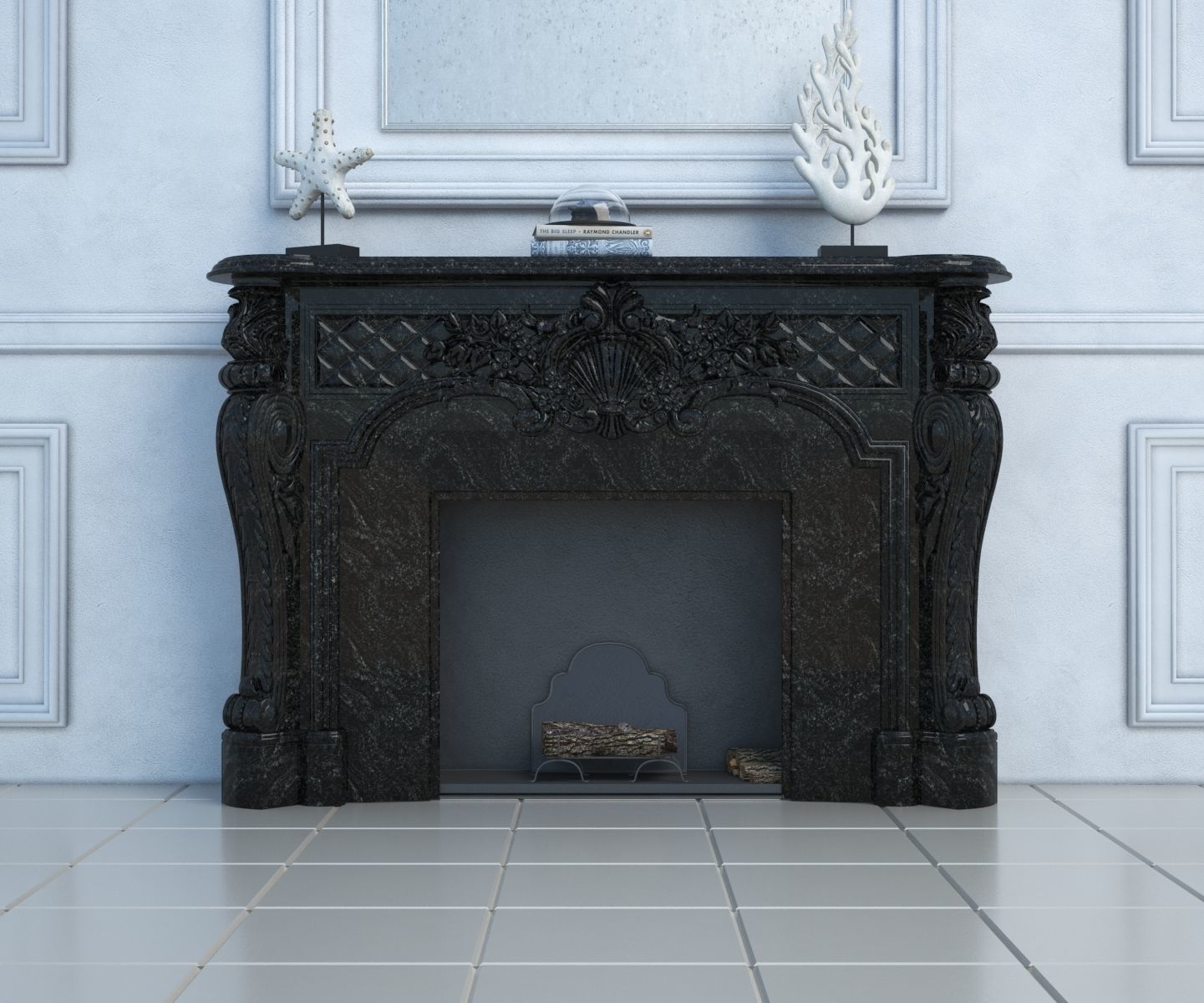 Classic Marble Fireplace 3D model_3