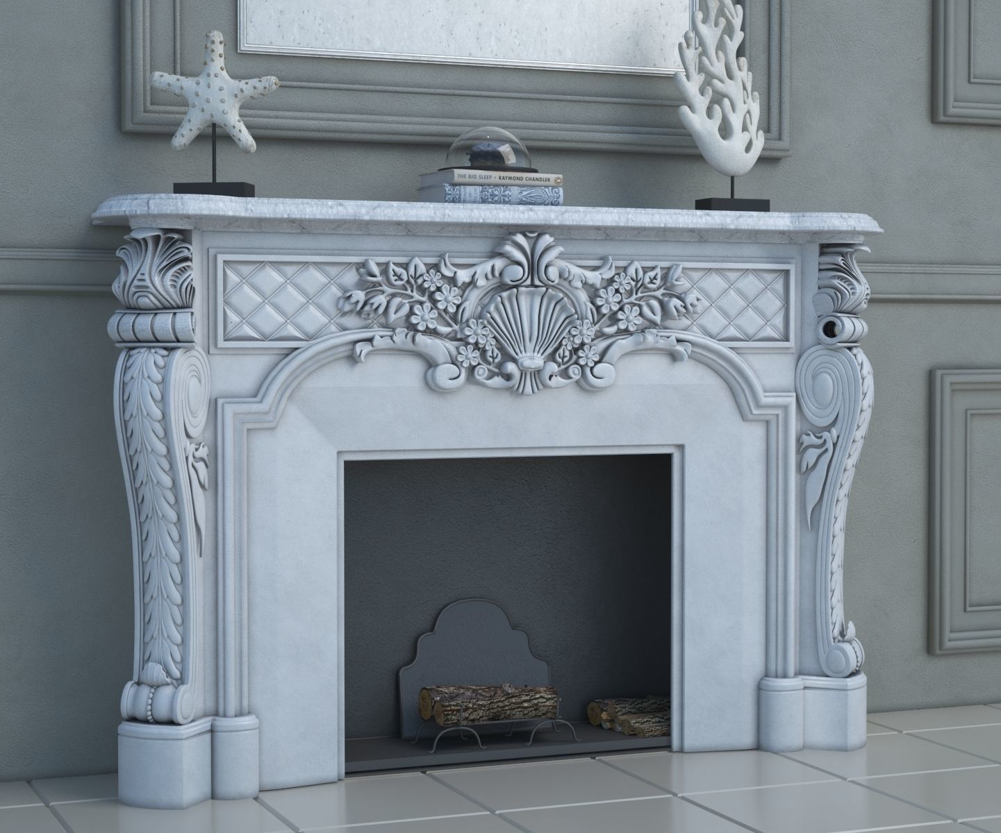 Classic Marble Fireplace 3D model_4