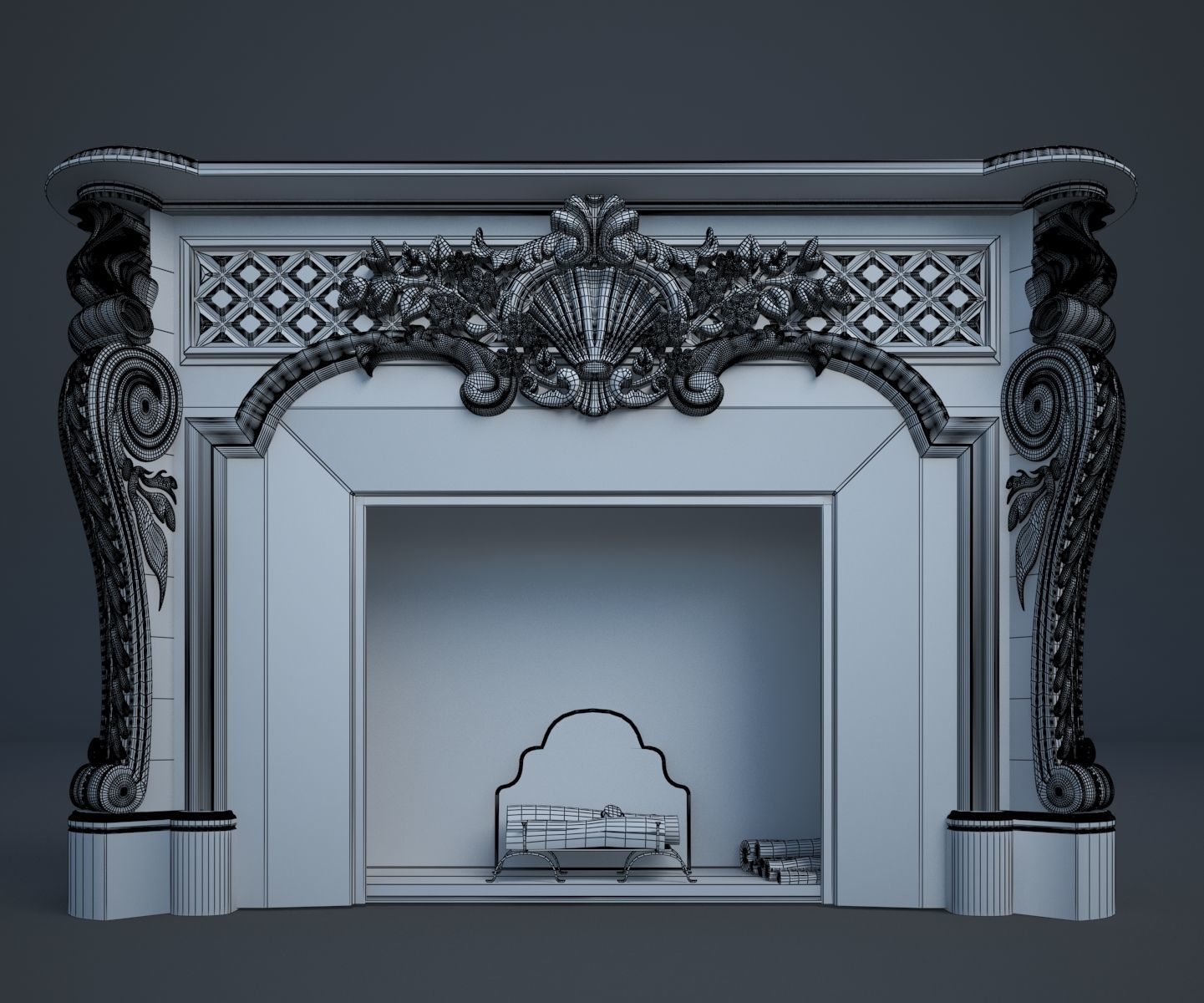 Classic Marble Fireplace 3D model_5