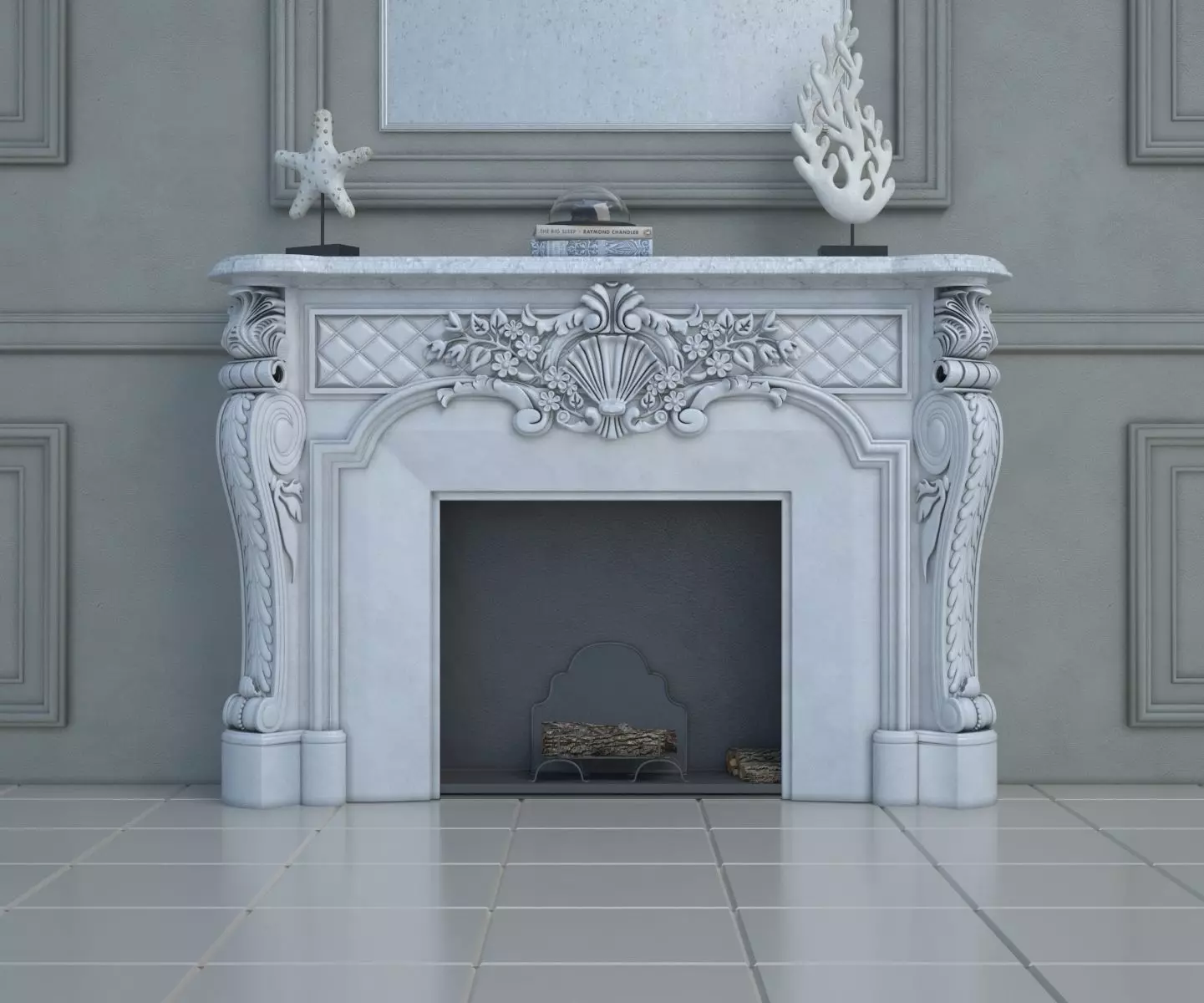 Classic Marble Fireplace 3D model_0