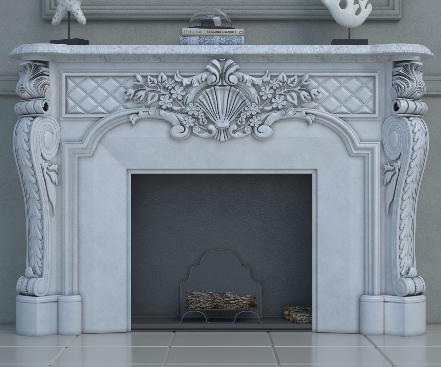 Classic Marble Fireplace 3D model_2
