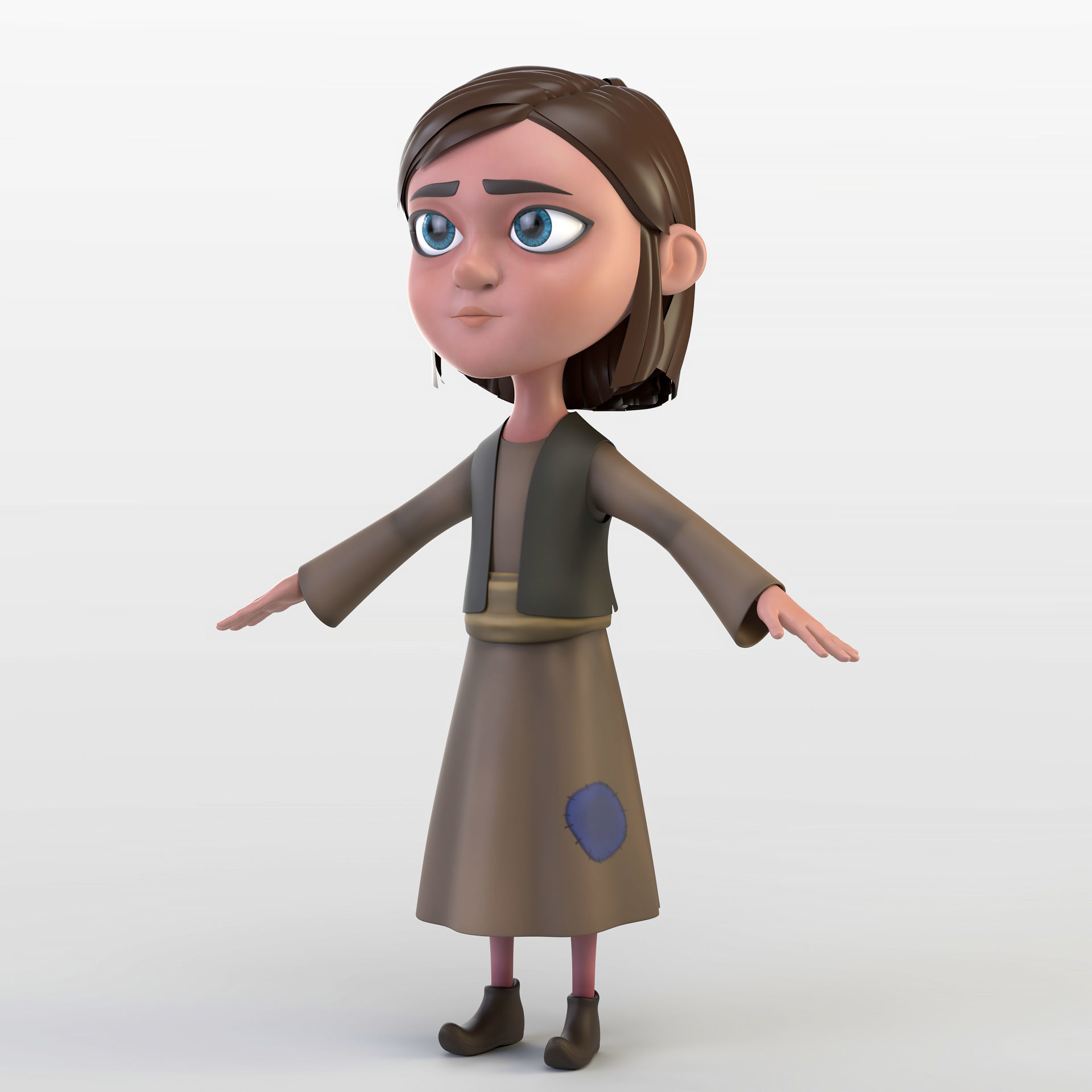 Cartoon Peasant Girl 3D model_4