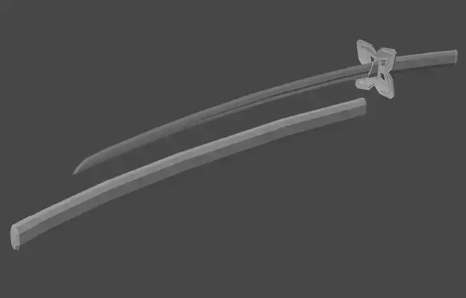 low poly katana with flower guard