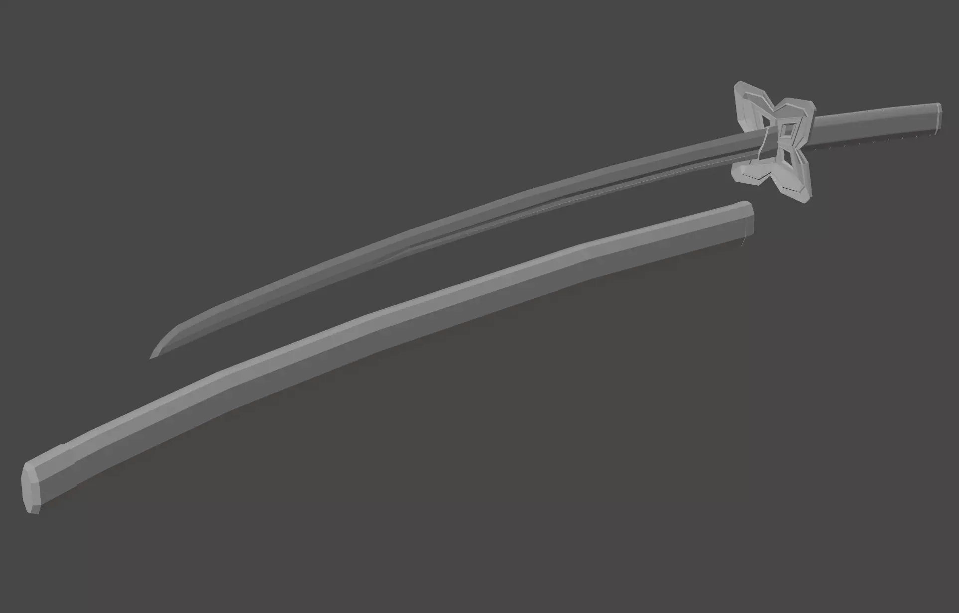 low poly katana with flower guard Free low-poly 3D model