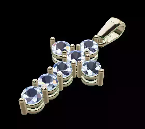 7 Stone 3mm50 Diamond Cross With Bell 