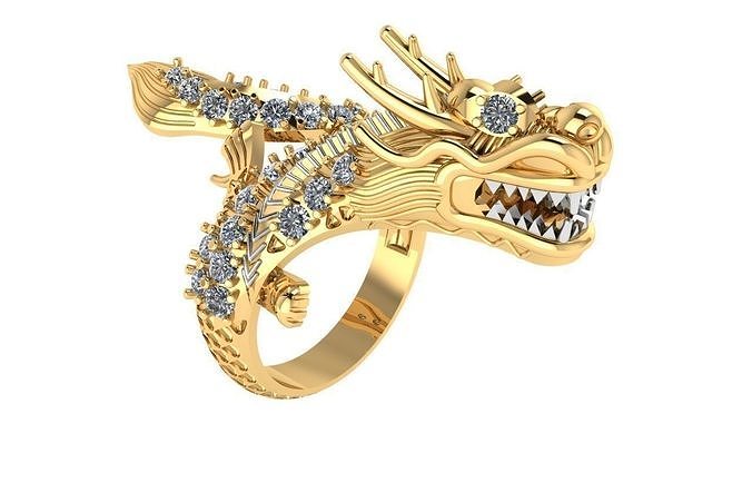 rings asian dragon ring with diamonds 3D print model