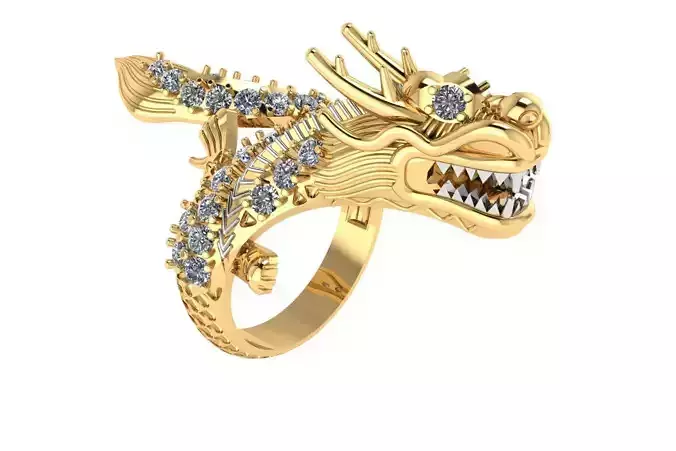 rings asian dragon ring with diamonds 3D print model