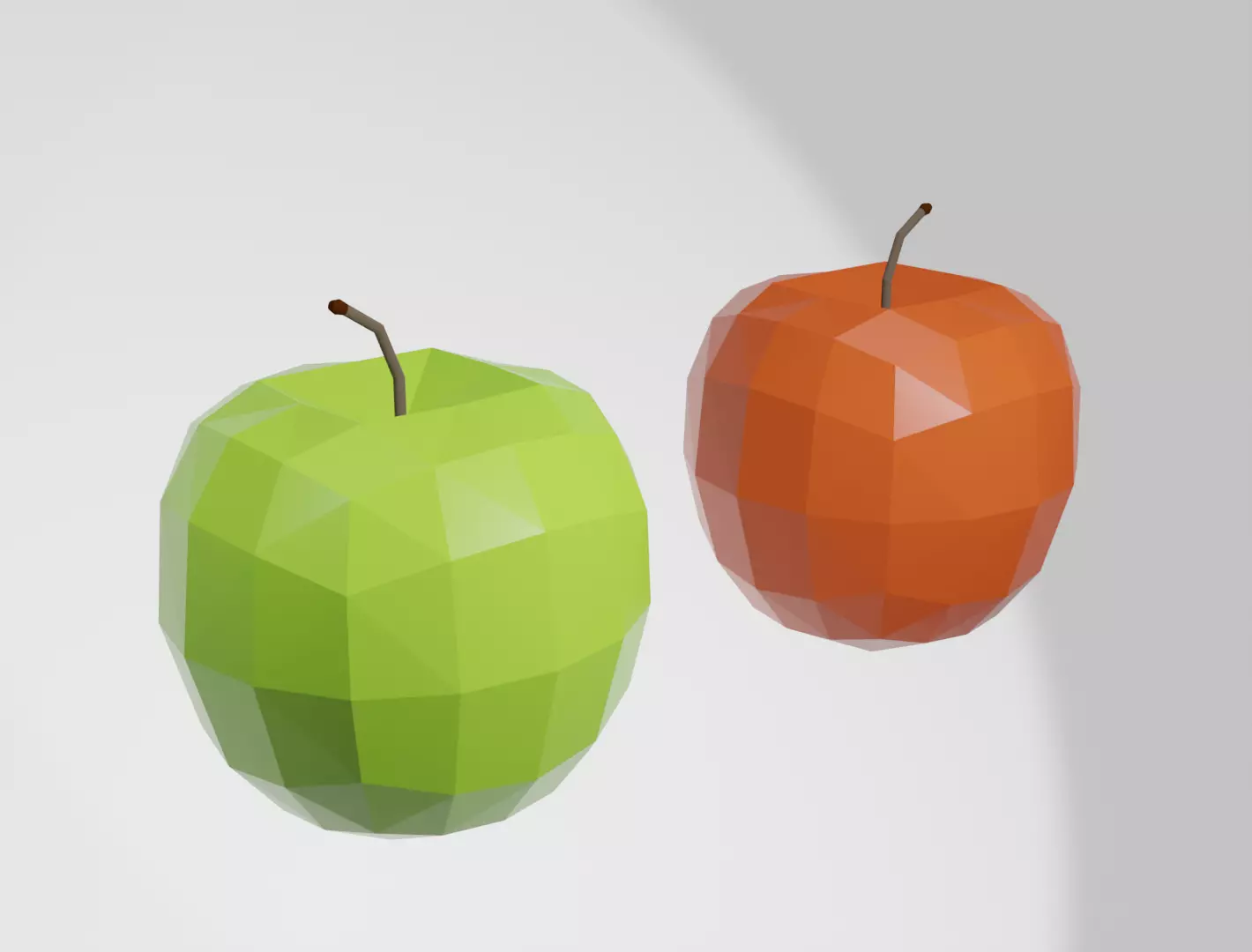 Low-poly apples apple and orange apple Free low-poly 3D model