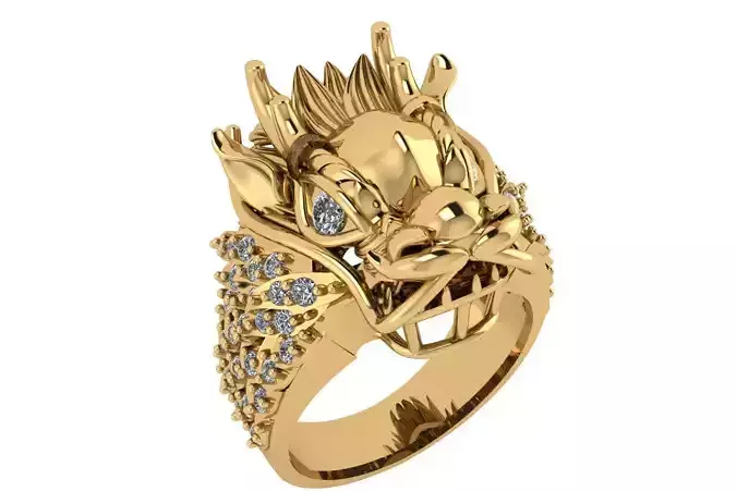 rings gold dragon head ring with diamonds 3D print model