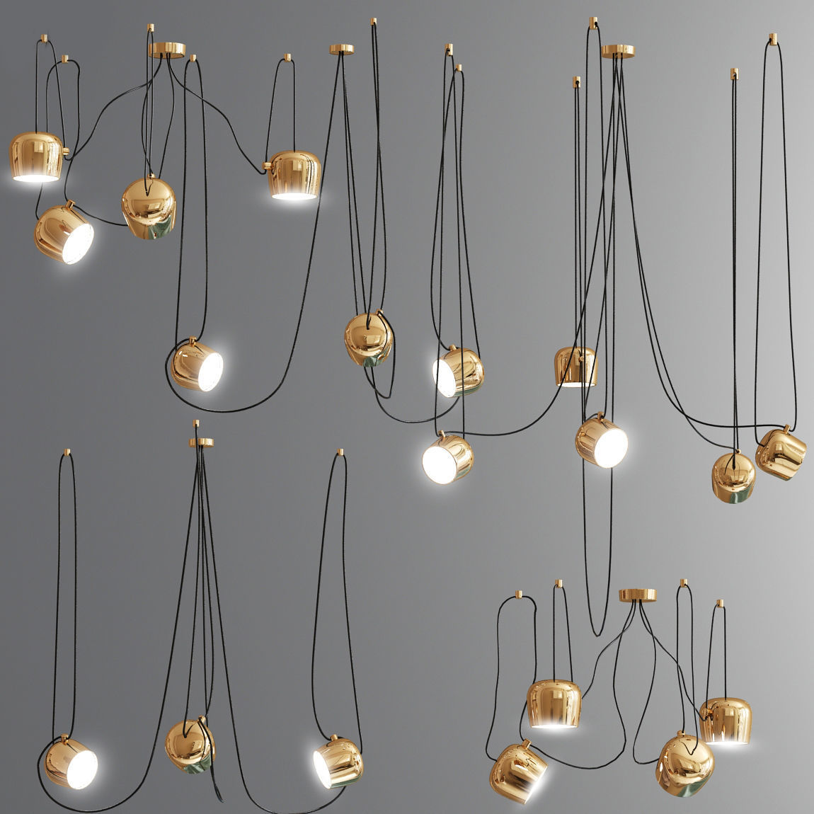 Aim pointed lighting set Gold 3D model_1