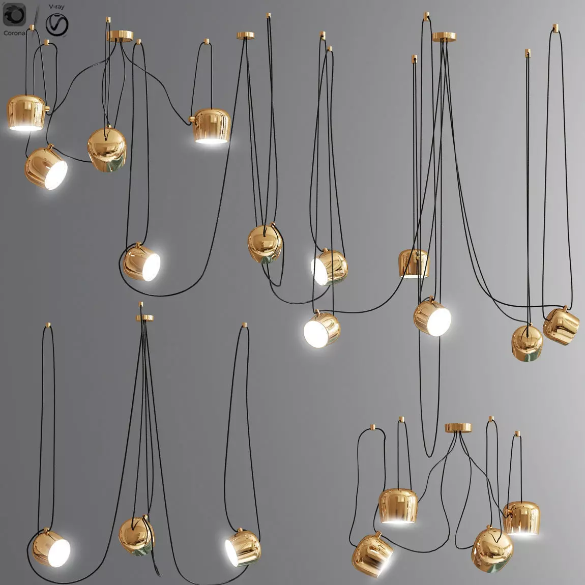 Aim pointed lighting set Gold 3D model_0