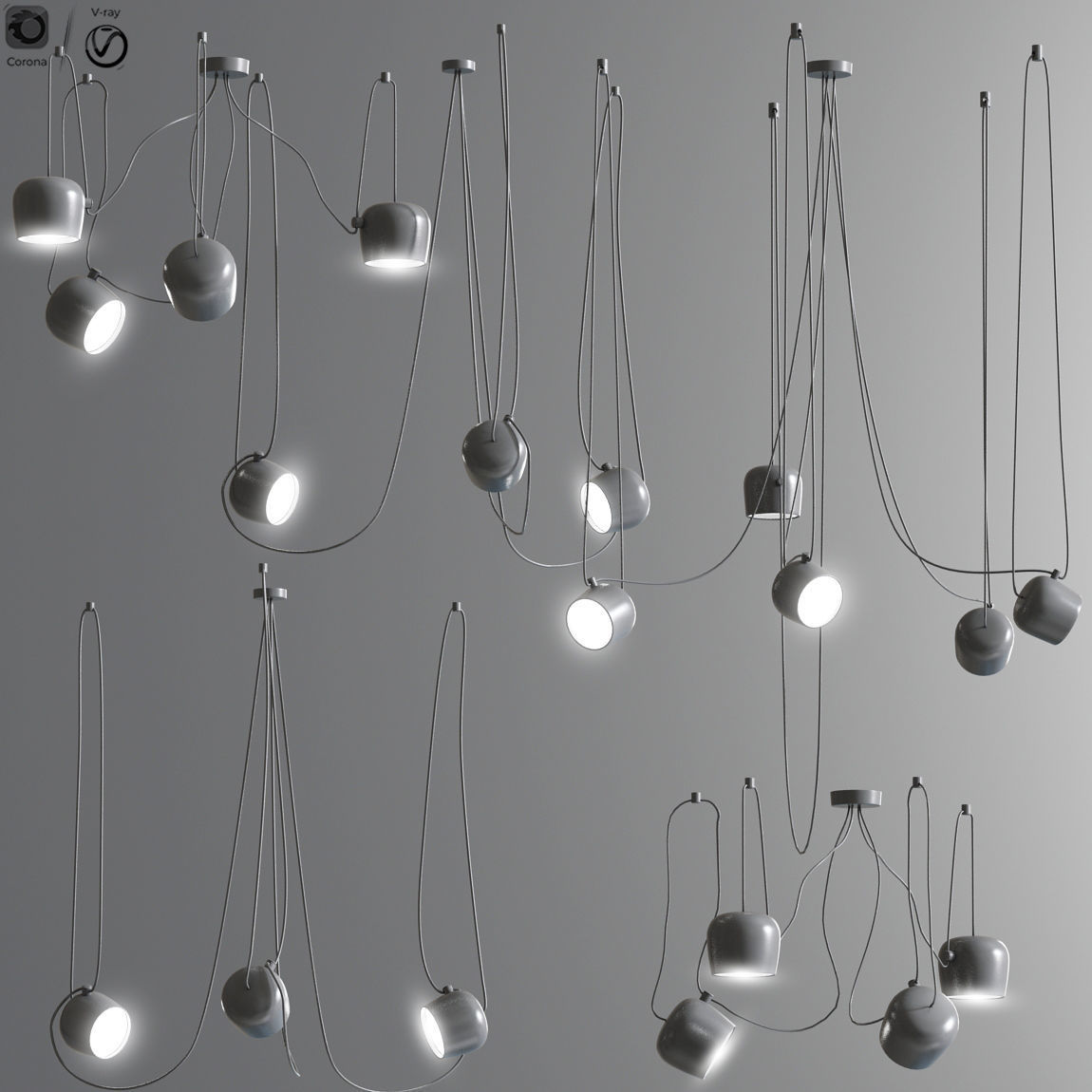 Aim pointed lighting set Gold 3D model_2