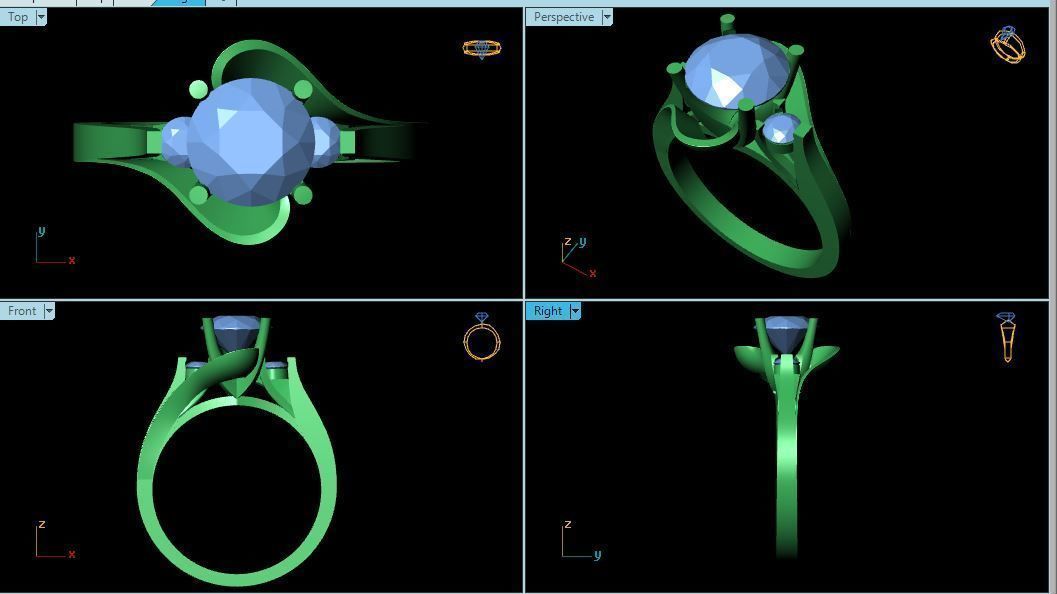 rings two diamond engagement 3D print model_5