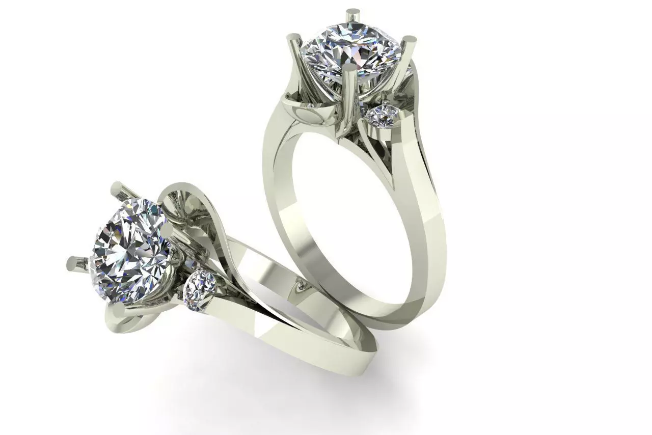 rings two diamond engagement 3D print model_0