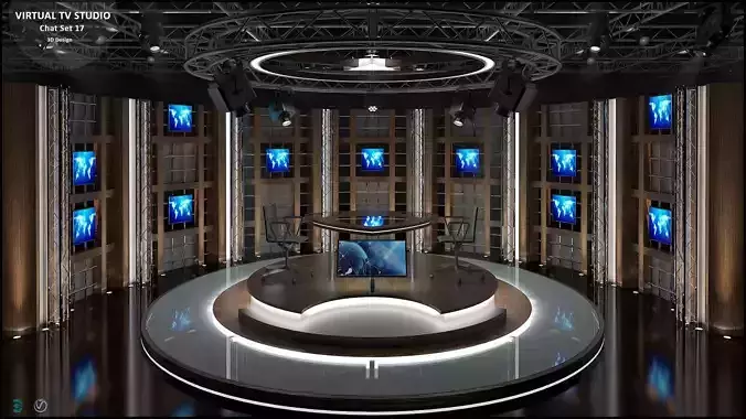 Virtual TV Studio Chat Set 17 3D model