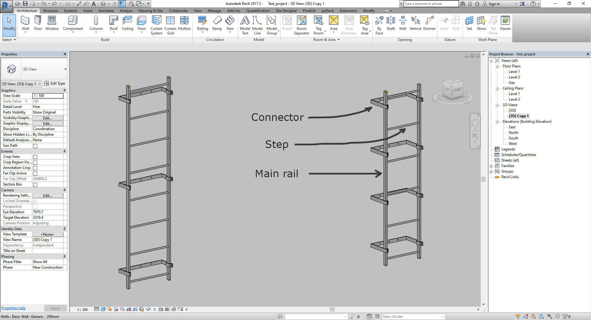 Access Ladder - Parametric Revit family Low-poly 3D model_6