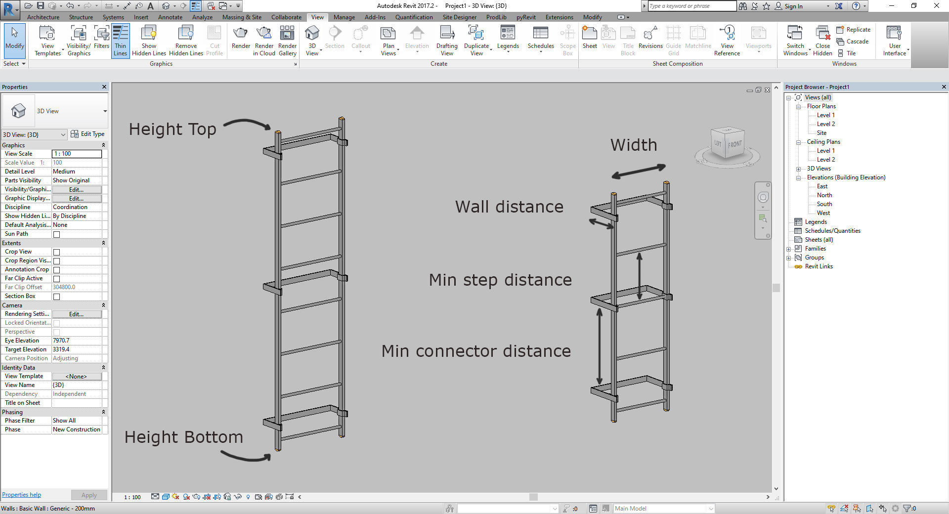 Access Ladder - Parametric Revit family Low-poly 3D model_5