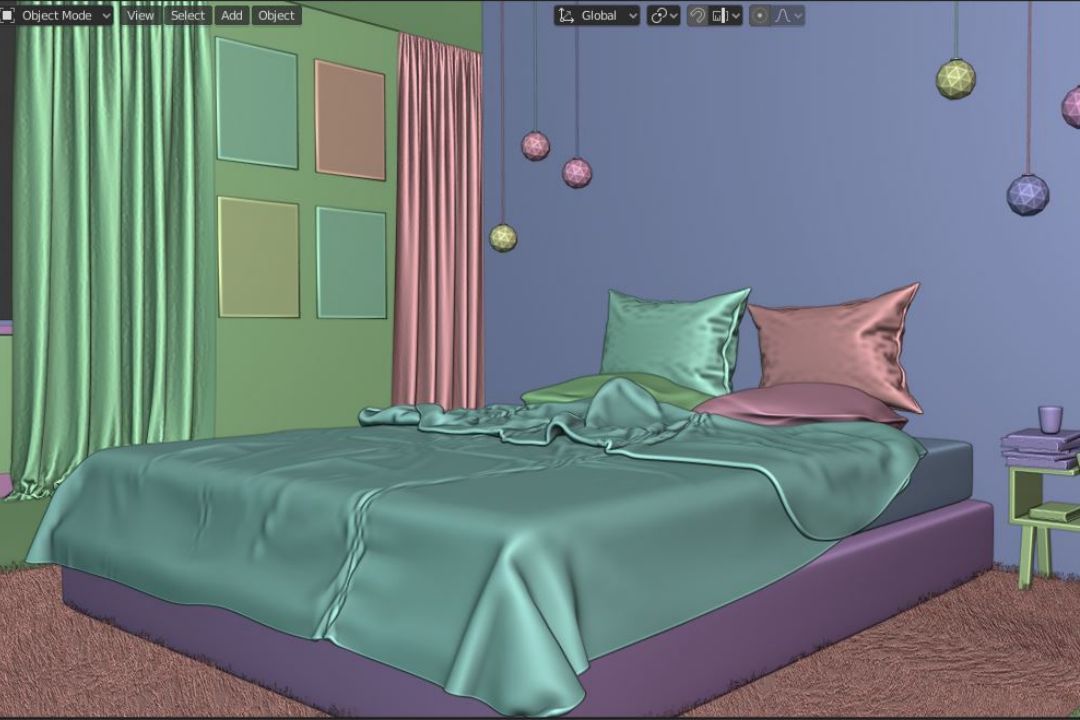 Modern Bed and Blanket Free 3D model_4