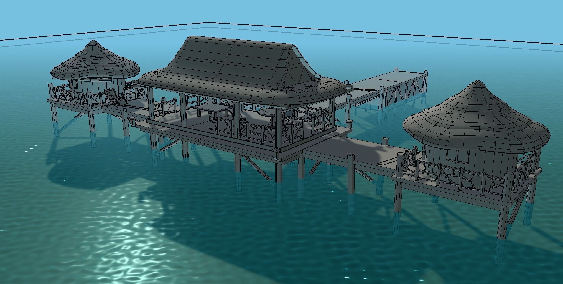 Bungalow - low poly wooden structure with boat Low-poly 3D model_23