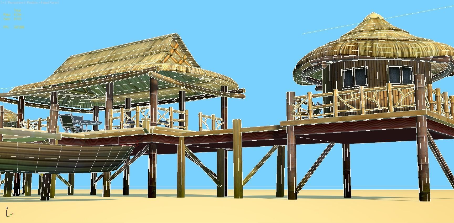 Bungalow - low poly wooden structure with boat Low-poly 3D model_8