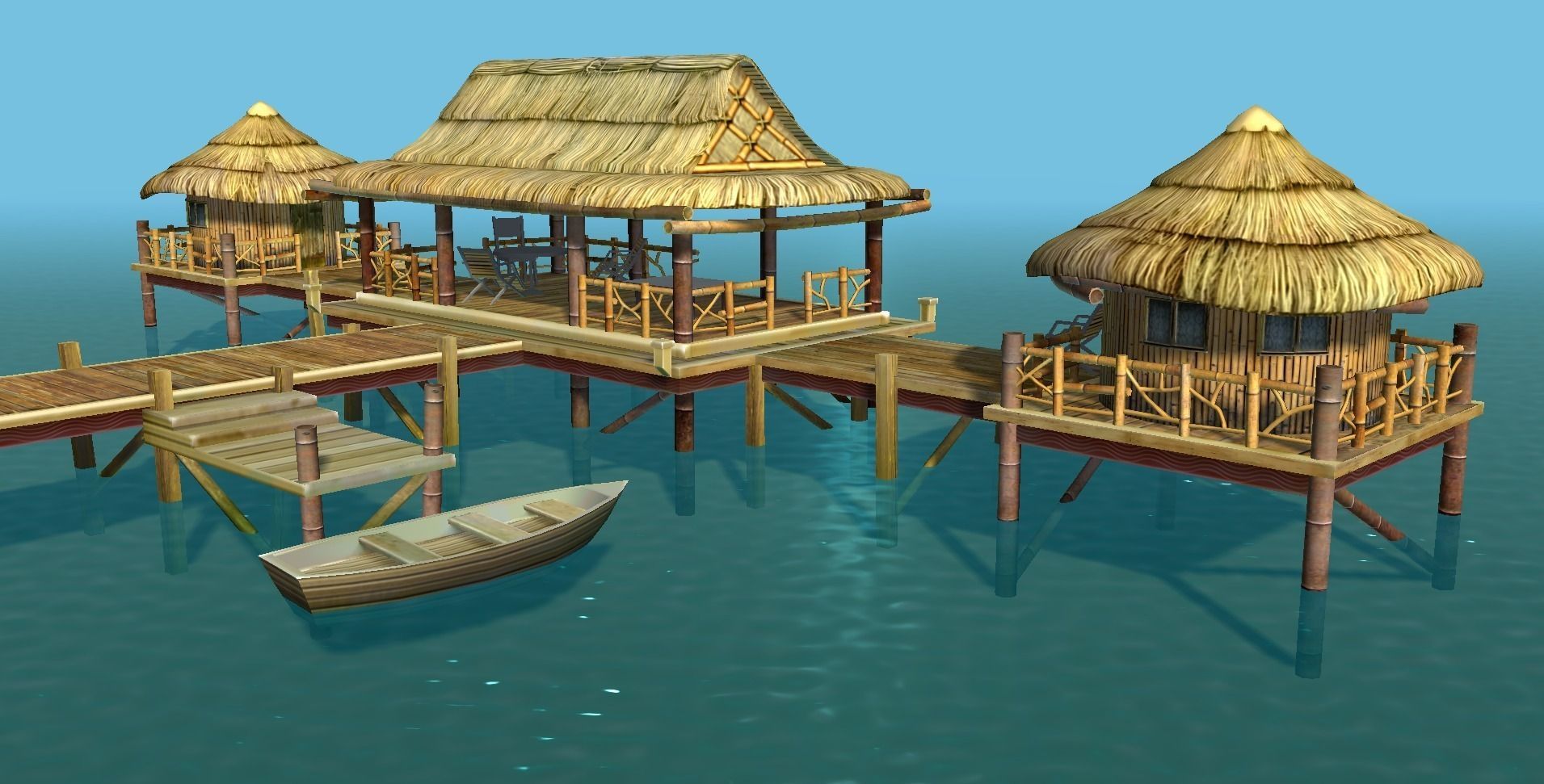 Bungalow - low poly wooden structure with boat Low-poly 3D model_11