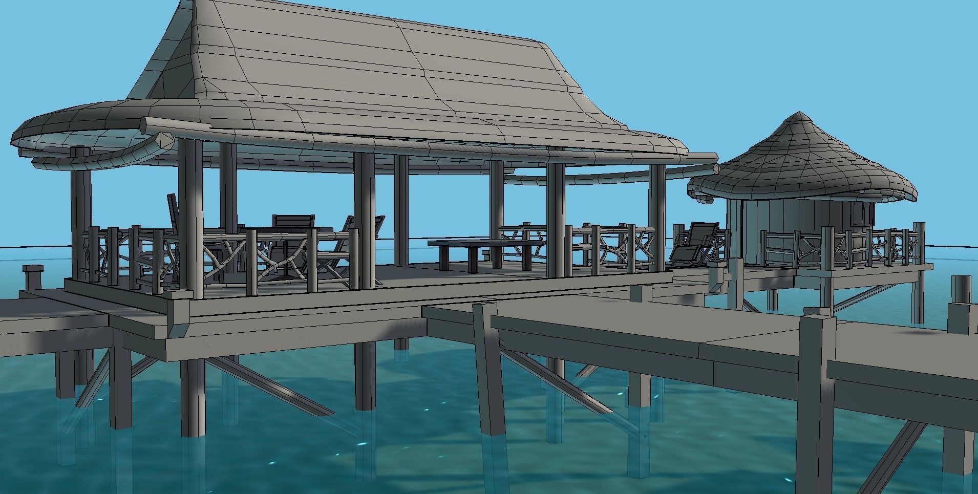 Bungalow - low poly wooden structure with boat Low-poly 3D model_21