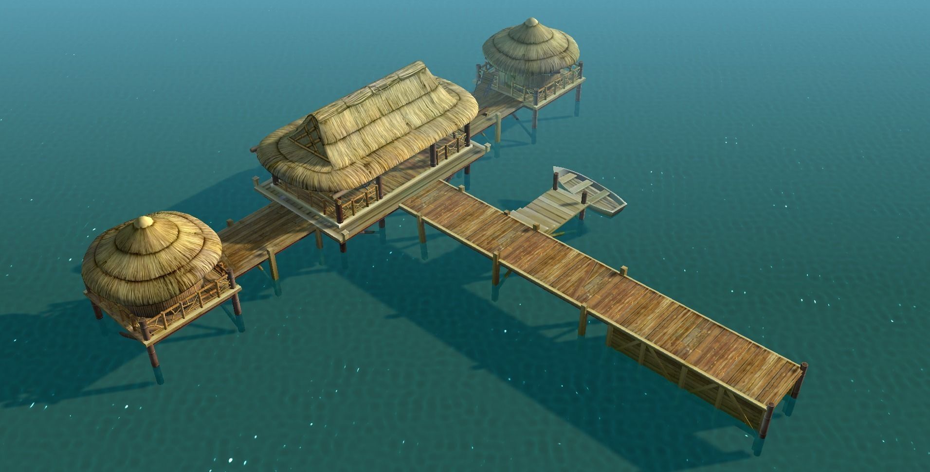 Bungalow - low poly wooden structure with boat Low-poly 3D model_20