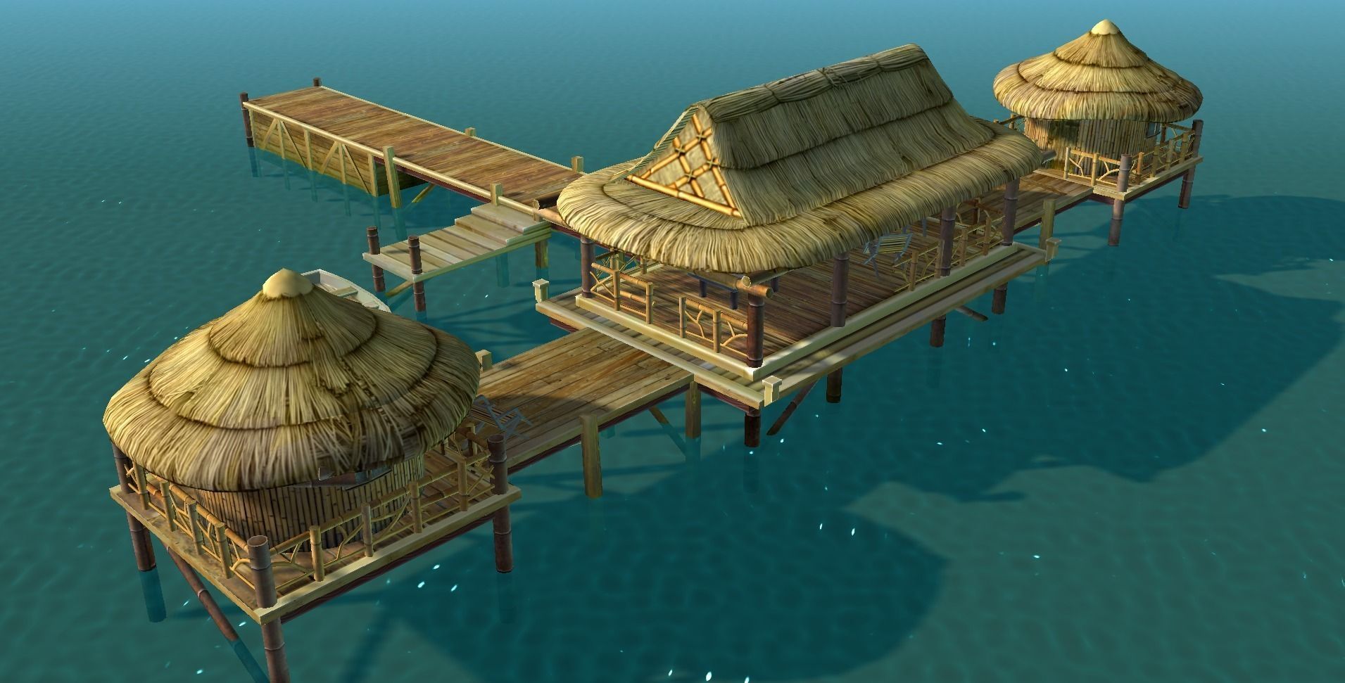 Bungalow - low poly wooden structure with boat Low-poly 3D model_17