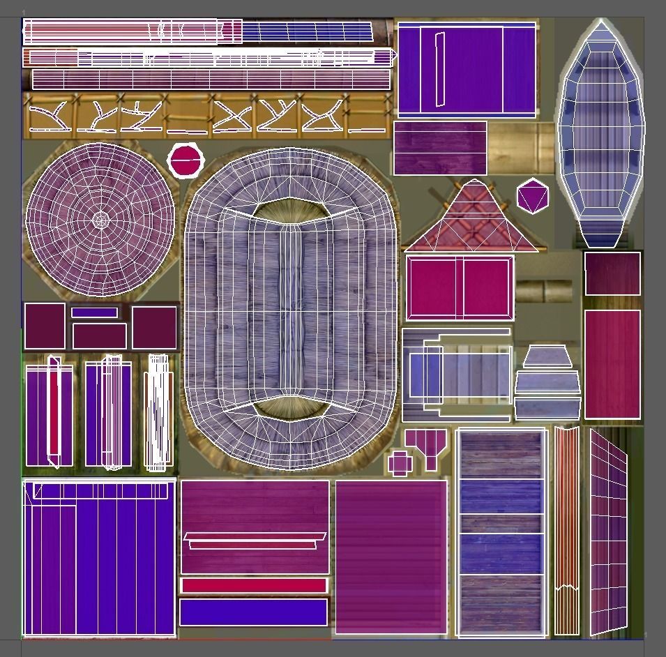 Bungalow - low poly wooden structure with boat Low-poly 3D model_24