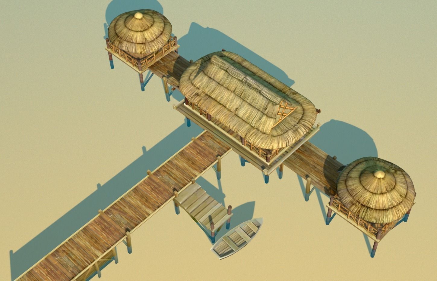 Bungalow - low poly wooden structure with boat Low-poly 3D model_4