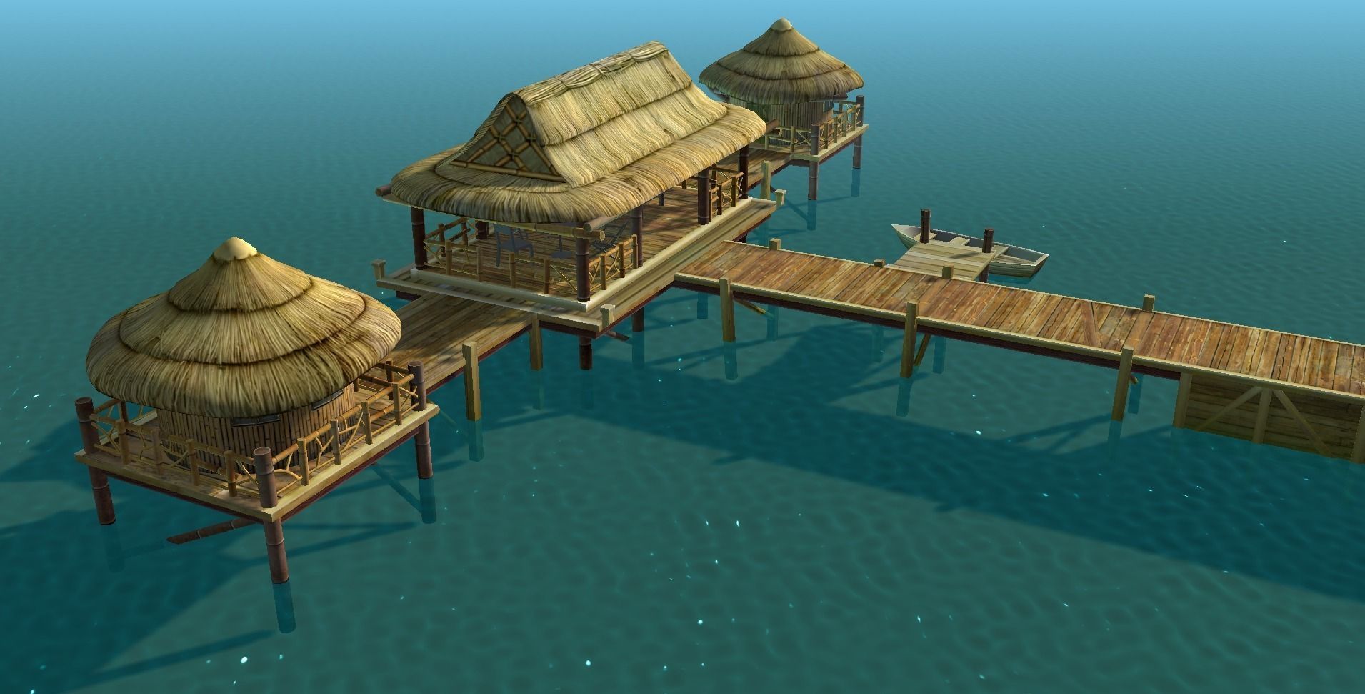 Bungalow - low poly wooden structure with boat Low-poly 3D model_12