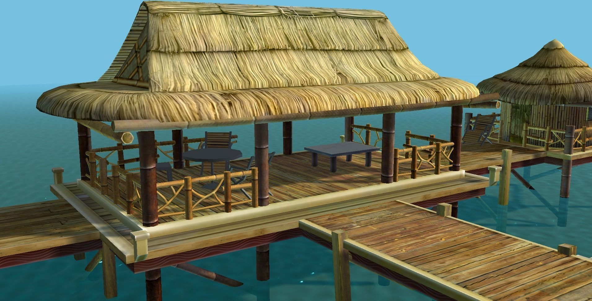 Bungalow - low poly wooden structure with boat Low-poly 3D model_18