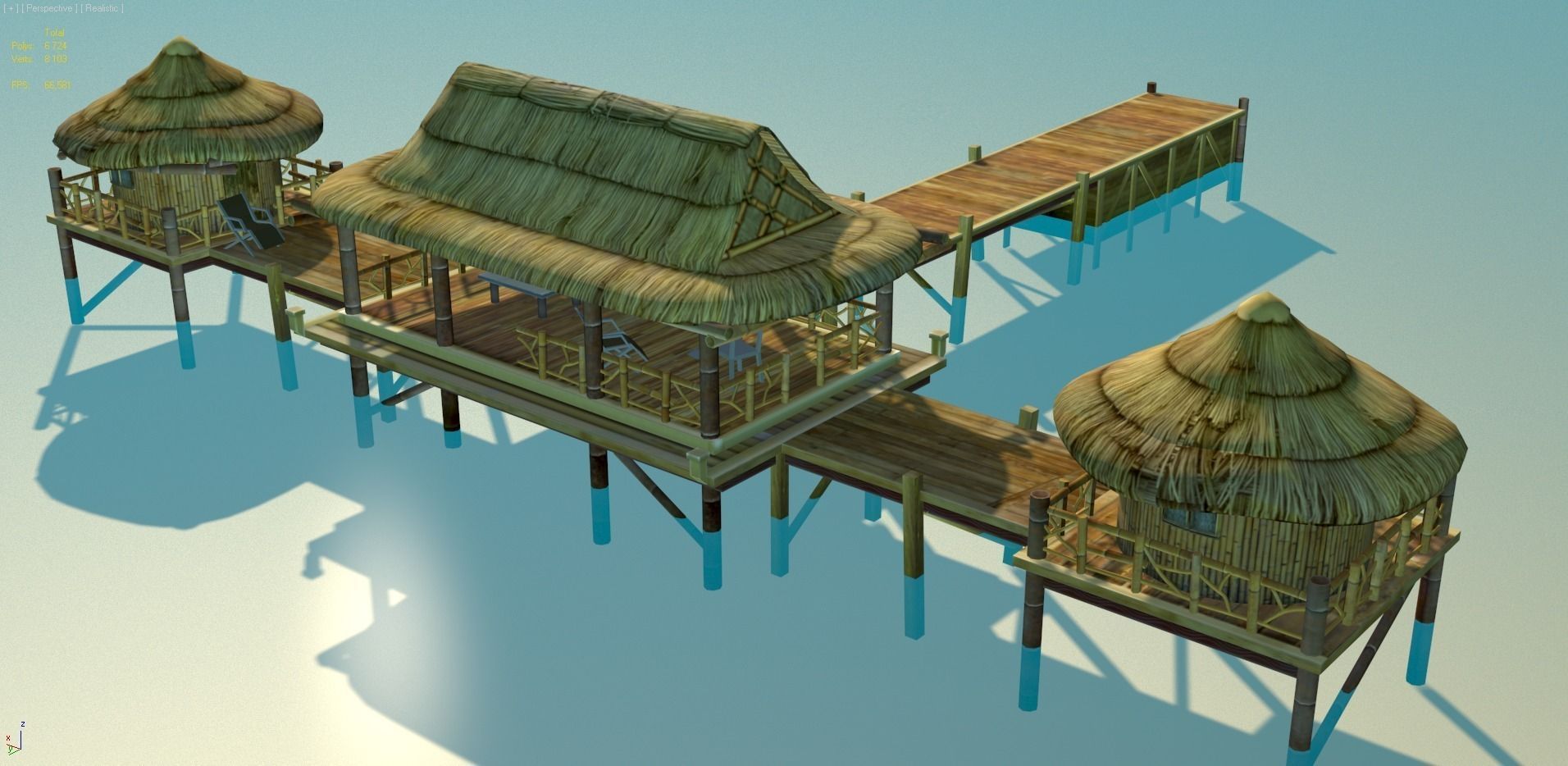 Bungalow - low poly wooden structure with boat Low-poly 3D model_6