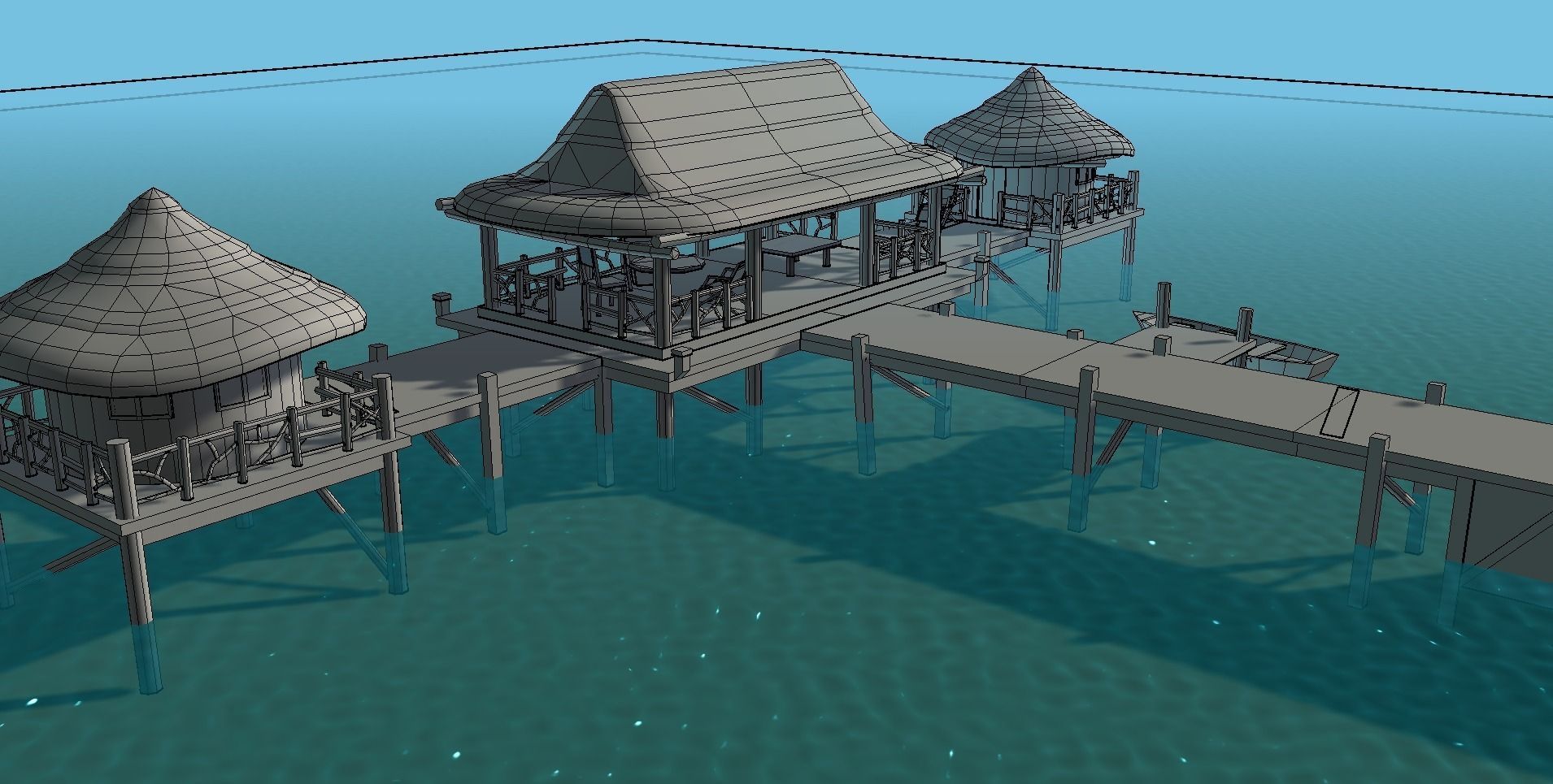 Bungalow - low poly wooden structure with boat Low-poly 3D model_22
