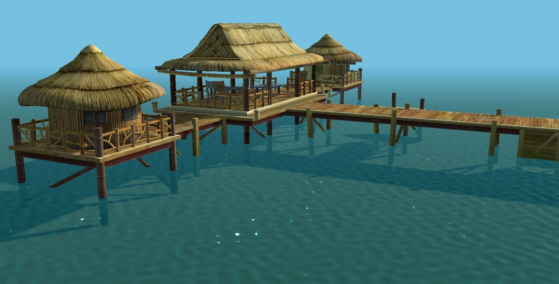 Bungalow - low poly wooden structure with boat Low-poly 3D model_13