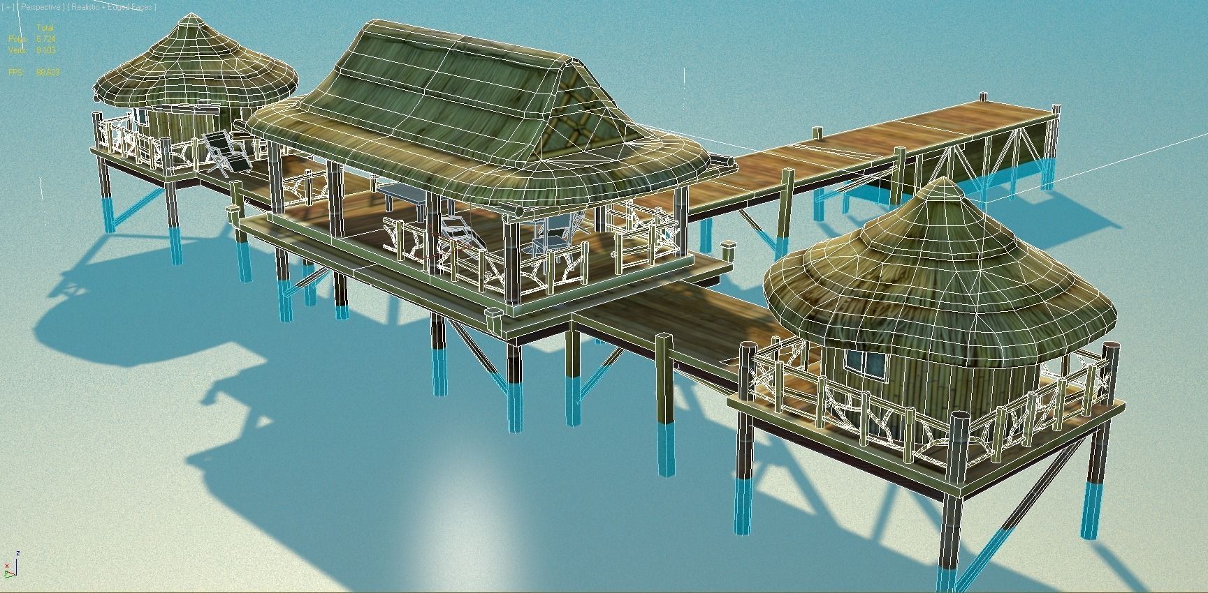 Bungalow - low poly wooden structure with boat Low-poly 3D model_7