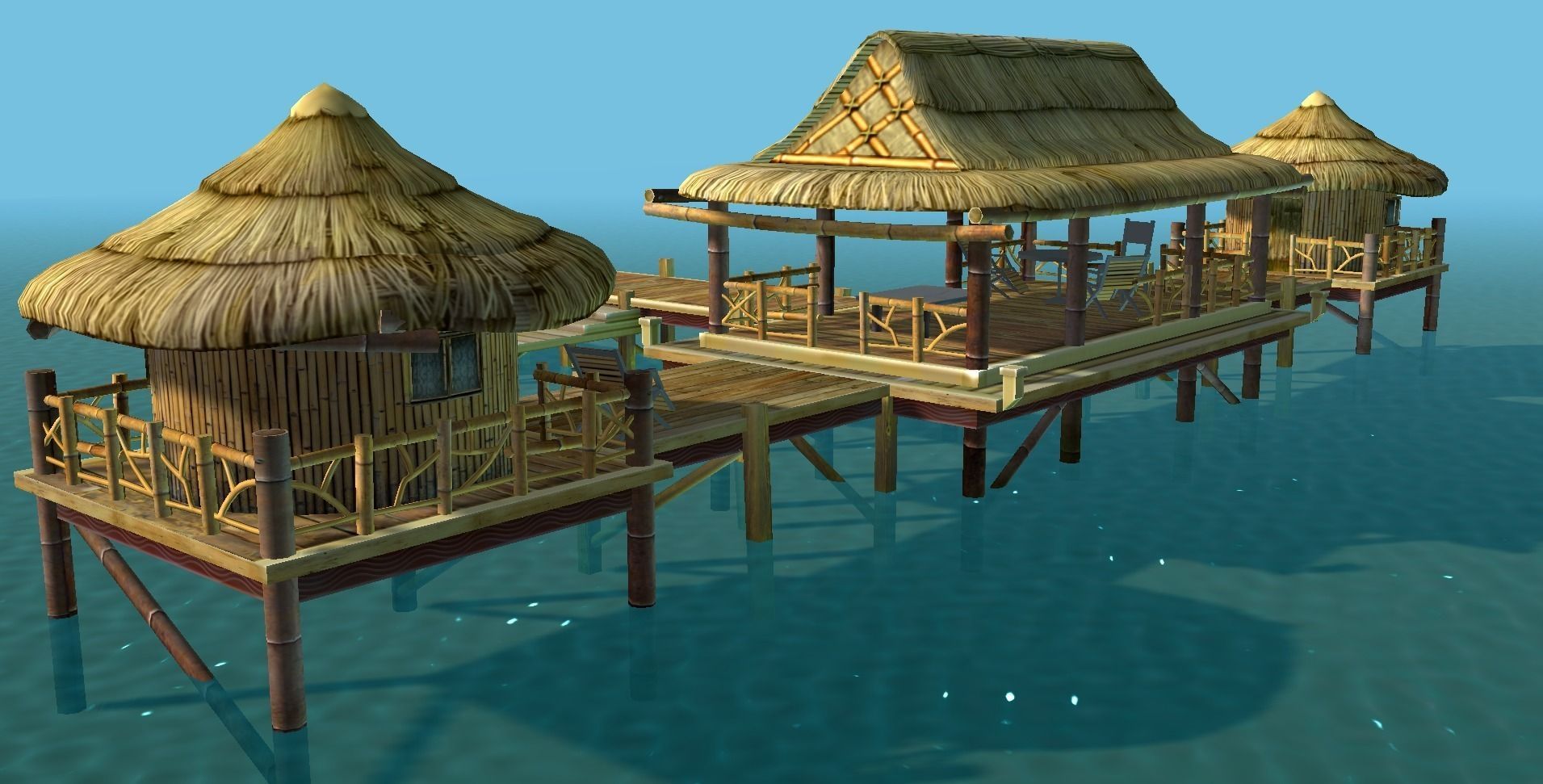 Bungalow - low poly wooden structure with boat Low-poly 3D model_16