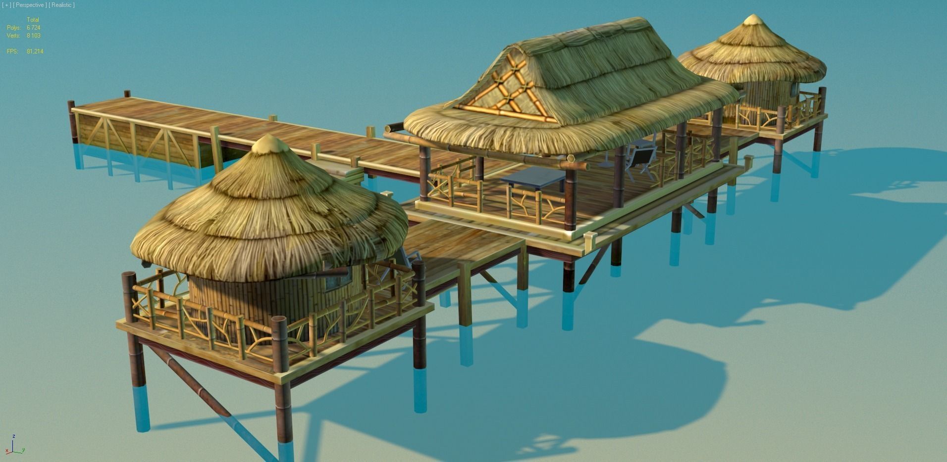 Bungalow - low poly wooden structure with boat Low-poly 3D model_3