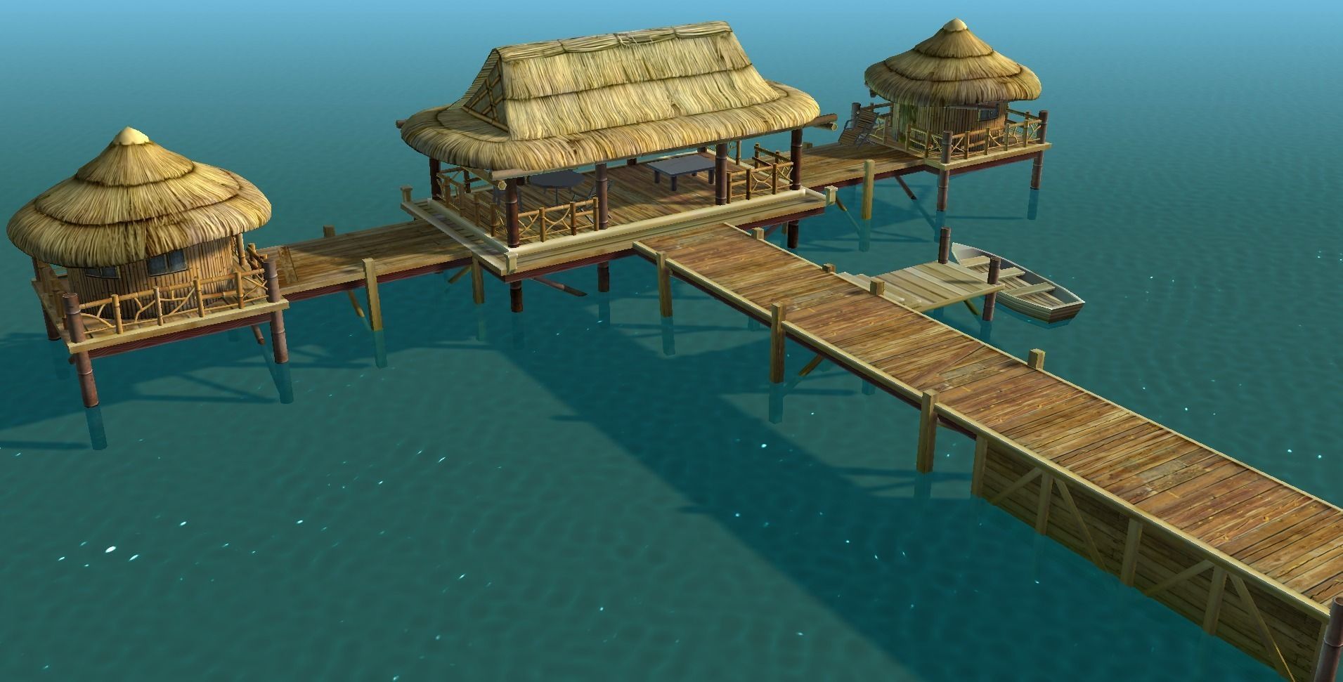 Bungalow - low poly wooden structure with boat Low-poly 3D model_10